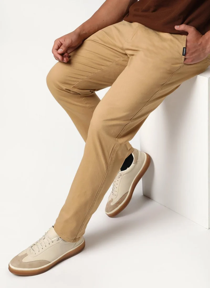 Urbano Fashion Urbano Fashion Men's Beige Straight Fit Mid Rise Cotton Casual Chinos Trousers Stretch